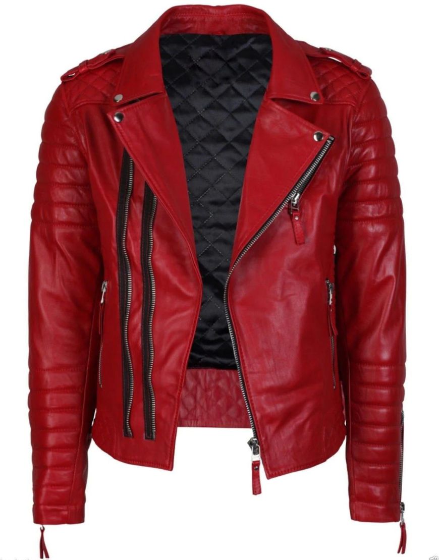 Red Biker Quilted Leather Jacket